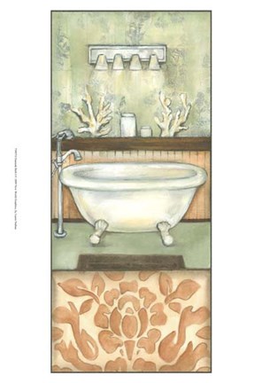 Framed Damask Bath I Print