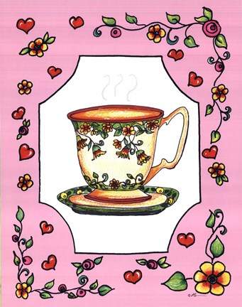 Framed Teacup with Pink Coral Floral Print