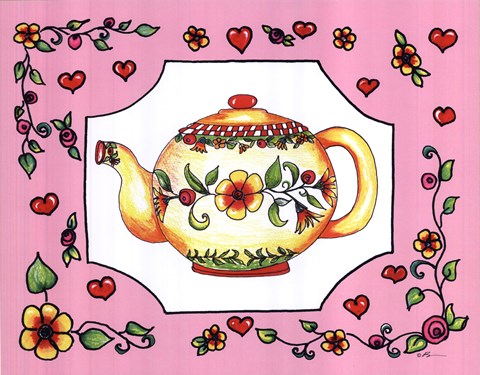 Framed Teapot with Pink Coral Floral Print