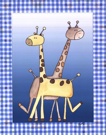 Framed Two by Two Blue - Giraffe Print
