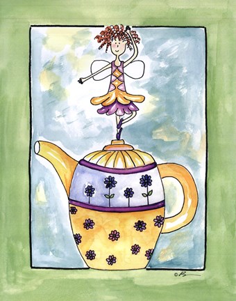 Framed Purple Flower Teapot Fairy Print