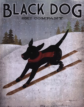 Framed Black Dog Ski Print