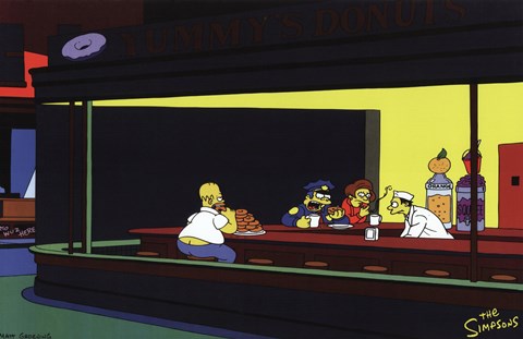 Framed Simpsons Nighthawks Spoof Print