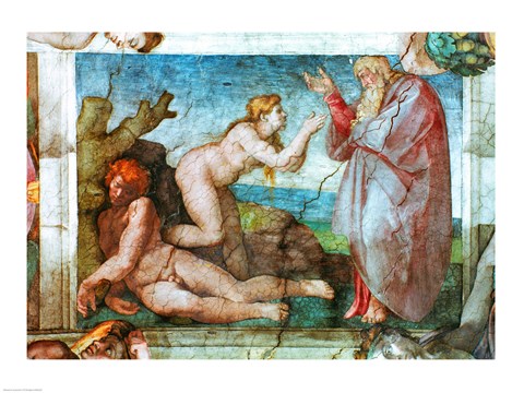 Framed Sistine Chapel ceiling: Creation of eve, with four Ignudi, 1511 Print