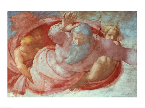 Framed Sistine Chapel: God Dividing the Waters and Earth Print