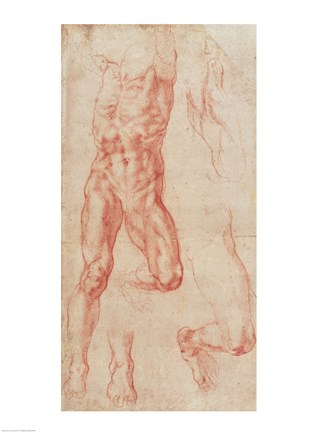 Framed W.13r Study of a male nude, stretching upwards Print