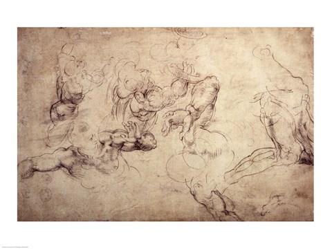 Framed W.61v Male figure studies Print