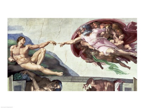 Framed Sistine Chapel Ceiling (1508-12): The Creation of Adam, 1511-12 Print