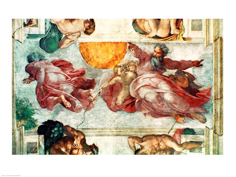 Framed Sistine Chapel Ceiling: Creation of the Sun and Moon, 1508-12 Print