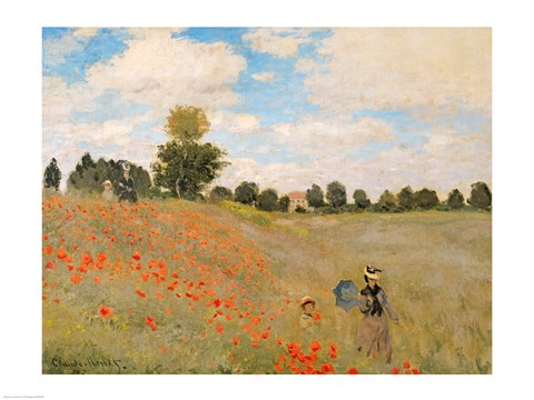 Framed Wild Poppies, near Argenteuil (Les Coquelicots: environs d&#39;Argenteuil), 1873 Print