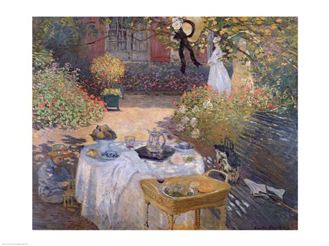 Framed Luncheon: Monet&#39;s garden at Argenteuil, c.1873 Print