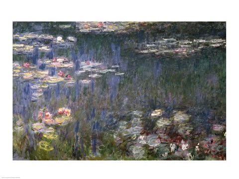 Framed Waterlilies: Green Reflections, 1914-18 (left section) Print
