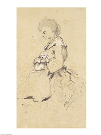 Framed Women holding a small dog, 1857 Print