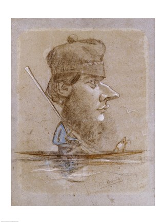 Framed Hunter and his Dog on a Boat, c.1858-59 Print