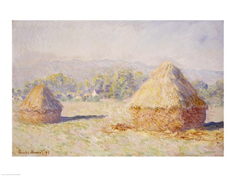 Framed Haystacks, Morning Effect Print