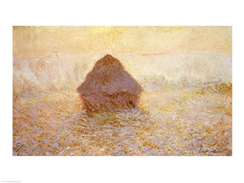 Framed Haystacks, Sun in the Mist Print
