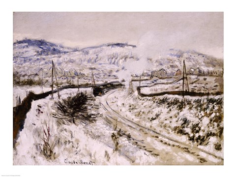 Framed Train in the Snow at Argenteuil Print