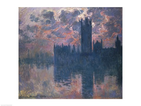 Framed Houses of Parliament, Sunset, 1902 Print