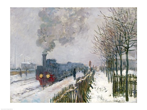 Framed Train in the Snow or The Locomotive, 1875 Print