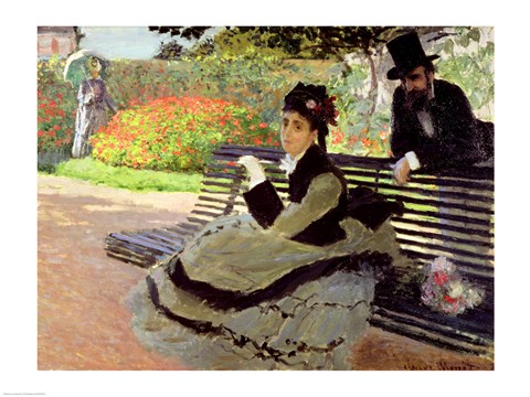 Framed Madame Monet on a Garden Bench Print