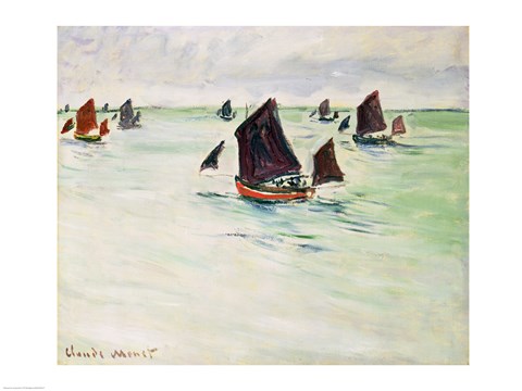 Framed Fishing Boats on the Large de Pourville, 1882 Print