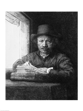 Framed Self portrait while drawing, 1648 Print