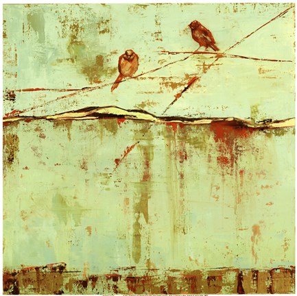 Framed Birds on Horizon in Blue Print