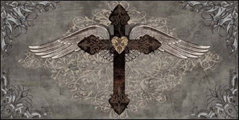 Framed Cross with Wings Print