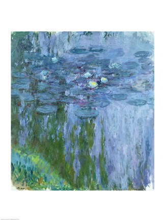 Framed Waterlilies (blue &amp; green vertical) Print