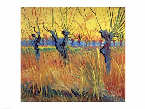Framed Pollarded Willows and Setting Sun, 1888 Print