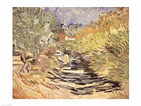 Framed Road in St. Remy with Female Figures, 1889 Print