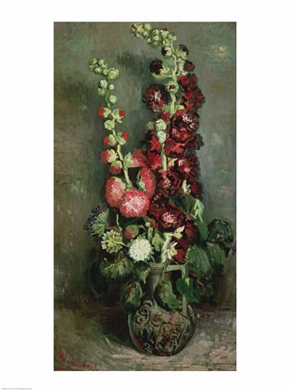 Framed Vase of Hollyhocks, 1886 Print