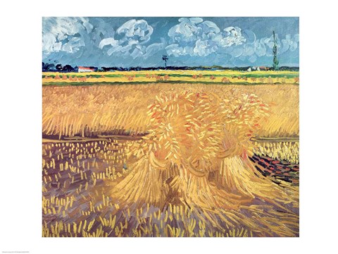 Framed Wheatfield with Sheaves, 1888 - wheat pile Print