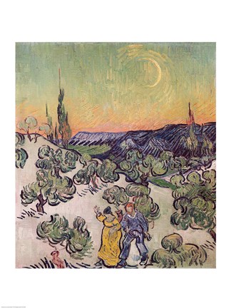 Framed Moonlit Landscape, 1889 Print