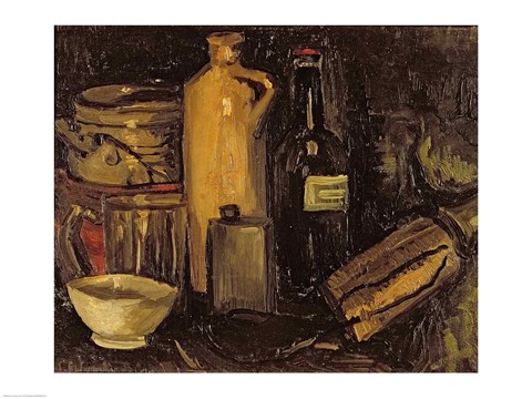 Framed Still life with pots, bottles and flasks Print