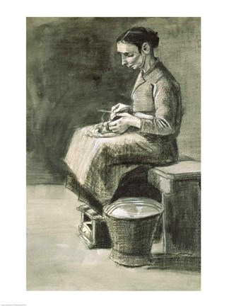 Framed Woman peeling potatoes Print