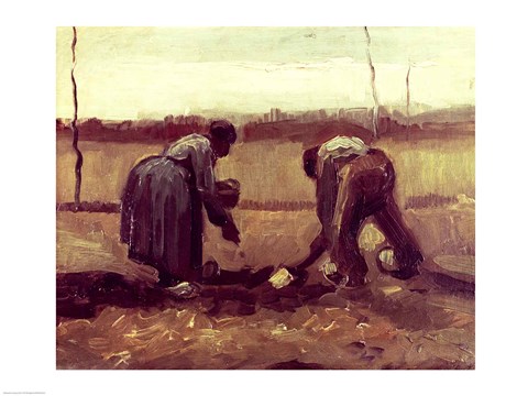 Framed Two Peasants Planting Potatoes, 1885 Print