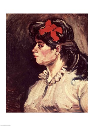 Framed Portrait of a Woman with a Red Ribbon, 1885 Print