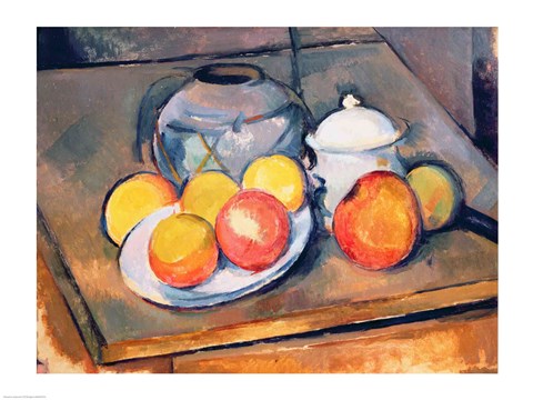 Framed Straw-covered vase, sugar bowl and apples, 1890-93 Print