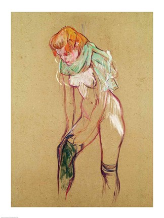 Framed Woman Pulling Up her Stocking, 1894 Print