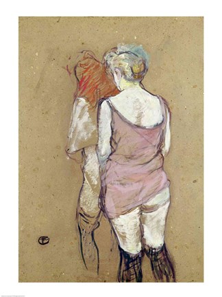 Framed Two Semi-Nude Women at the Maison de la Rue des Moulins, 1894 Print