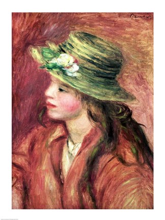 Framed Young Girl in a Straw Hat Print