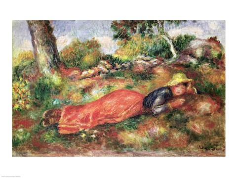 Framed Young Girl Sleeping on the Grass Print