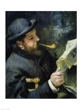 Framed Claude Monet reading a newspaper Print
