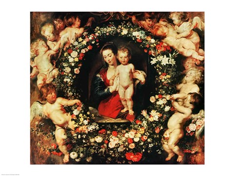 Framed Virgin with a Garland of Flowers, c.1618-20 Print