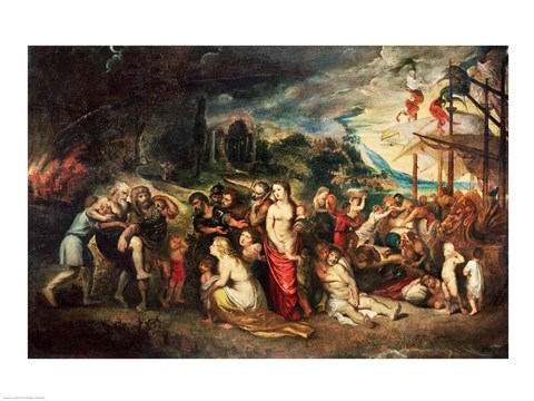 Framed Aeneas prepares to lead the Trojans into exile, c.1602 Print