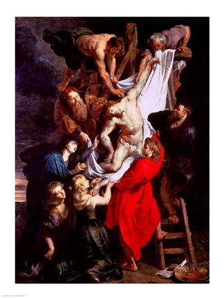 Framed Descent from the Cross, central panel of the triptych Print