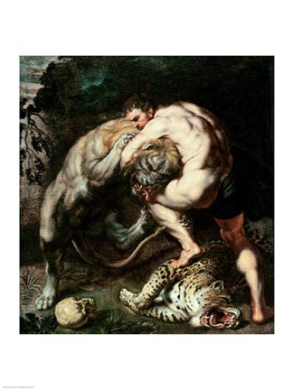Framed Hercules Fighting the Nemean Lion Print