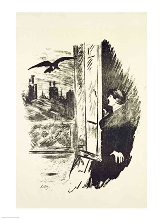Framed Illustration for 'The Raven', by Edgar Allen Poe, 1875 Print