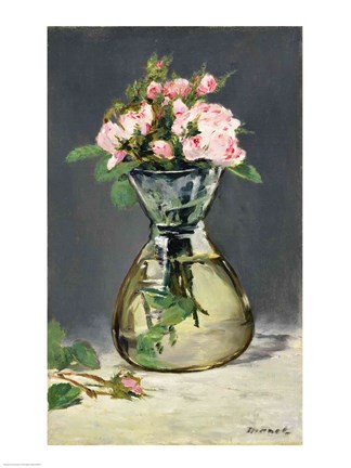 Framed Moss Roses in a Vase, 1882 Print